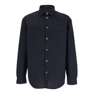 Plain Men Blue Shirt With Classic Collar In Virgin Wool Blend Man